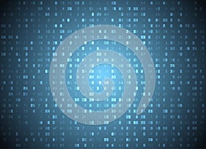Vector hexadecimal code blue background. Big data and programming hacking, deep decryption and encryption, computer streaming byte