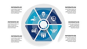 Vector hexagon infographic with 6 options. Presentation slide