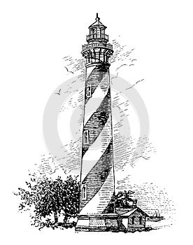 Vector High Detail Vintage Lighthouse Engraving