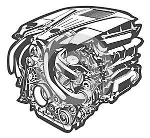 Vector high detailed illustration of abstract engine