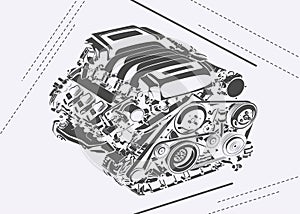 Vector high detailed illustration of abstract engine