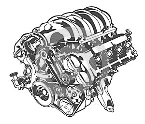 Vector high detailed illustration of abstract engine