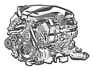 Vector high detailed illustration of abstract engine