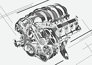 Vector high detailed illustration of abstract engine