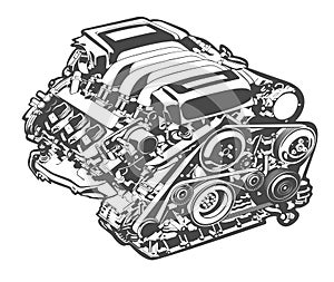 Vector high detailed illustration of abstract engine