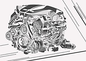 Vector high detailed illustration of abstract engine