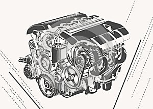 Vector high detailed illustration of abstract engine