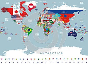 Vector high detailed illustration of map of the world jointed with countries flags