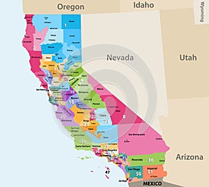 Vector high detailed map of California`s Congressional districts since 2013 photo