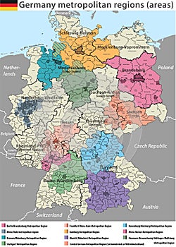 Vector high detailed map of Germany metropolitan regions areas