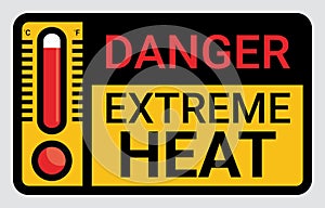 Vector high temperature warning square sign. Extreme hot thermometer temperature conditions danger heat symbol, banner, poster or