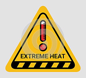 Vector high temperature warning triangle sign. Extreme hot thermometer temperature conditions danger heat symbol, banner, poster