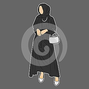 vector hijab woman with an elegant black nuanced outfit