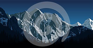 Vector Himalayan mountain landscape. Lhotse - south face view from Everest Base Camp Trek.