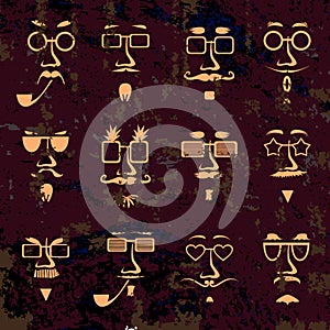 Vector hipster in glasses character faces avatars for Fathers day design