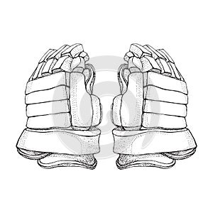 Vector hockey gloves. Isolated hockey gloves on white background. Ice hockey sports equipment. Hand drawn Ice hockey