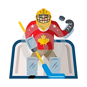 Vector Hockey goalkeeper. Flat style colorful Cartoon illustration.