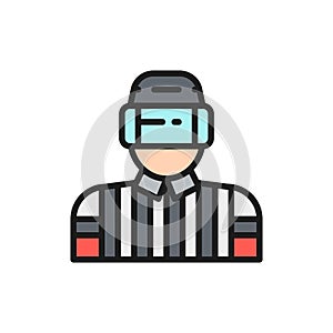 Vector hockey judge, referee, arbiter flat color line icon. photo