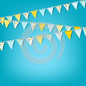 Vector holiday banner with colorful garlands of flags. Celebration background for invitation, festival, birthday