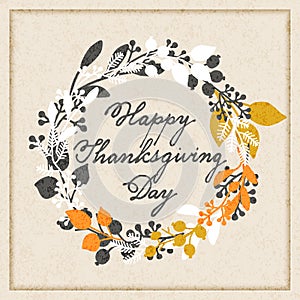 Vector holiday cards template wit handwriting happy thanksgiving day and leaf wreath. design for gift cards, backgrounds, p