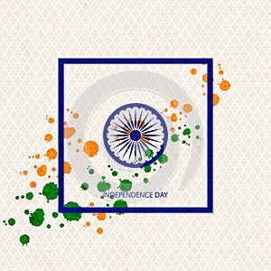 Vector holiday indian independence day background with traditionally coloured blots and a symbol of a cartwheel