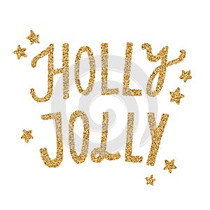 Vector Holly Jolly gold glitter lettering