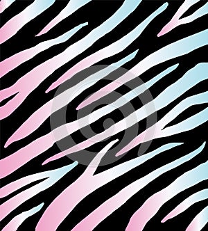 Vector holographic pastel zebra fur print pattern on black background