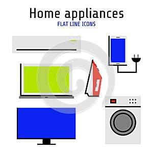 Vector home appliances set of icons in  flat line style for your design