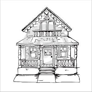 Vector Home Cartoon Ilustration, Building, Castle, Line art photo