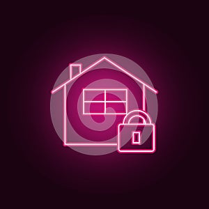 vector home lock neon icon. Elements of Real Estate set. Simple icon for websites, web design, mobile app, info graphics