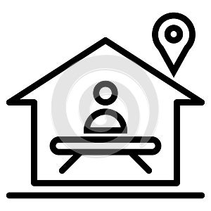 Vector is home outline icon with businees human and pin location on white background