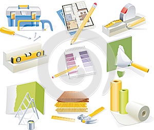 Vector home renovation and redesign icon set photo