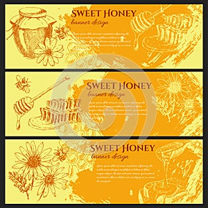 Vector honey banner design set.