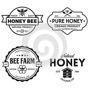 Vector honey vintage logo and icons for honey products, apiary and beekeeping branding and identity