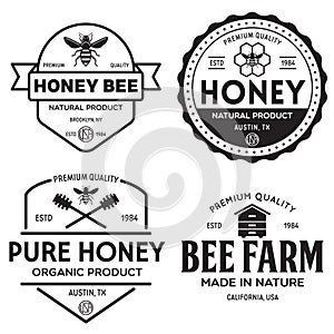 Vector honey vintage logo and icons for honey products, apiary and beekeeping branding and identity