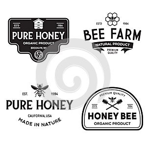 Vector honey vintage logo and icons for honey products, apiary and beekeeping branding and identity