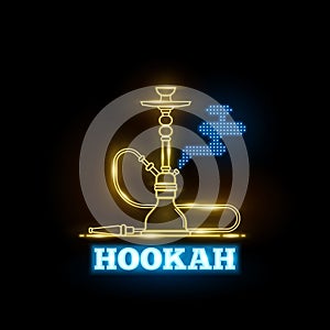 Vector hookah neon signs on black background