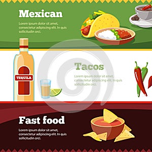 Vector horisontal banners set with Mexican traditional food