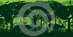 Vector horizontal Amazonian Brazil seamless tropical rainforest Jungle forest background