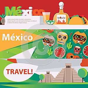 Vector horizontal banners dedicated to mexican food, drind and culture. Bright travel and entertainment design