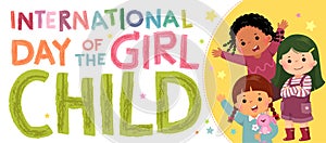 Vector horizontal banners International Day of the girl child with three little girls