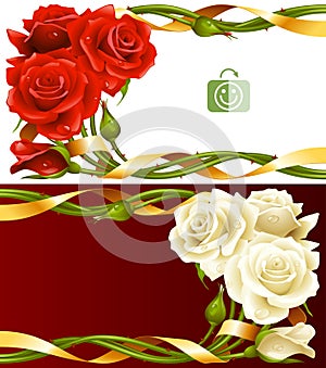 Vector horizontal frame set of red and white roses