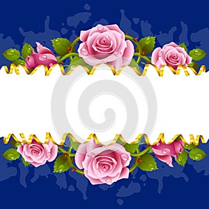 Vector horizontal frame whith pink roses photo