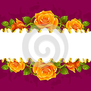 Vector horizontal frame whith yellow roses