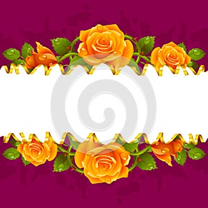 Vector horizontal frame whith yellow roses photo