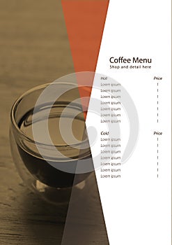 Vector horizontal menu coffee for coffee shop