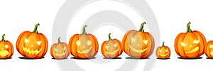 Horizontal seamless background with jack-o`-lanterns Halloween pumpkins. Vector eps-10. photo
