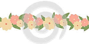 Vector horizontal seamless border with yellow and pink flowers. Spring border