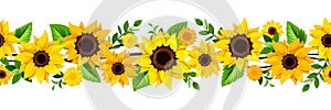 Horizontal seamless border with yellow sunflowers. Vector illustration. photo