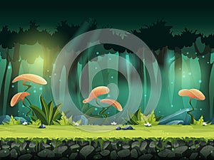 Vector horizontal seamless illustration of forest with mystical